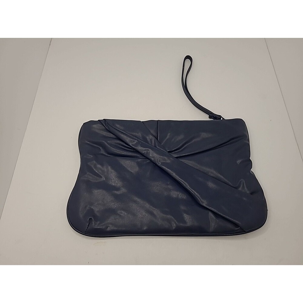 Vintage 80s Retro Classic Leather Clutch Envelope Purse Handbag Blue